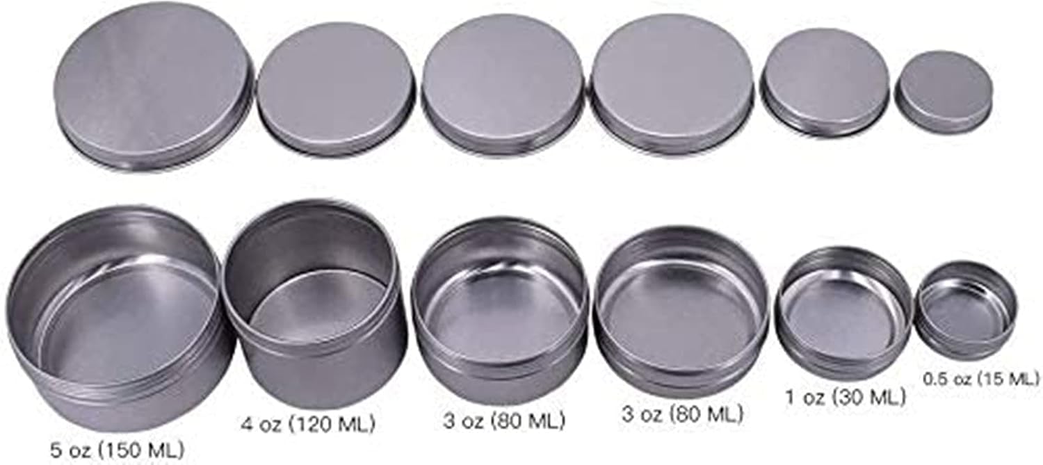 6-Ounce 12 Pack 180ml Empty Silver Round Aluminum Tin Cans Screw Top Metal Tins Aroma Hair Wax Tins Cosmetic Container Organization for Accessories DIY Beauty Salve Crafts Spice Candles