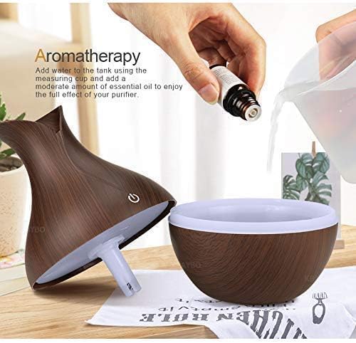 Essential Oil Diffuser, Dark Wood Grain Finish, 300ml Ultrasonic Cool Mist Humidifier with LED Light, Vase Design