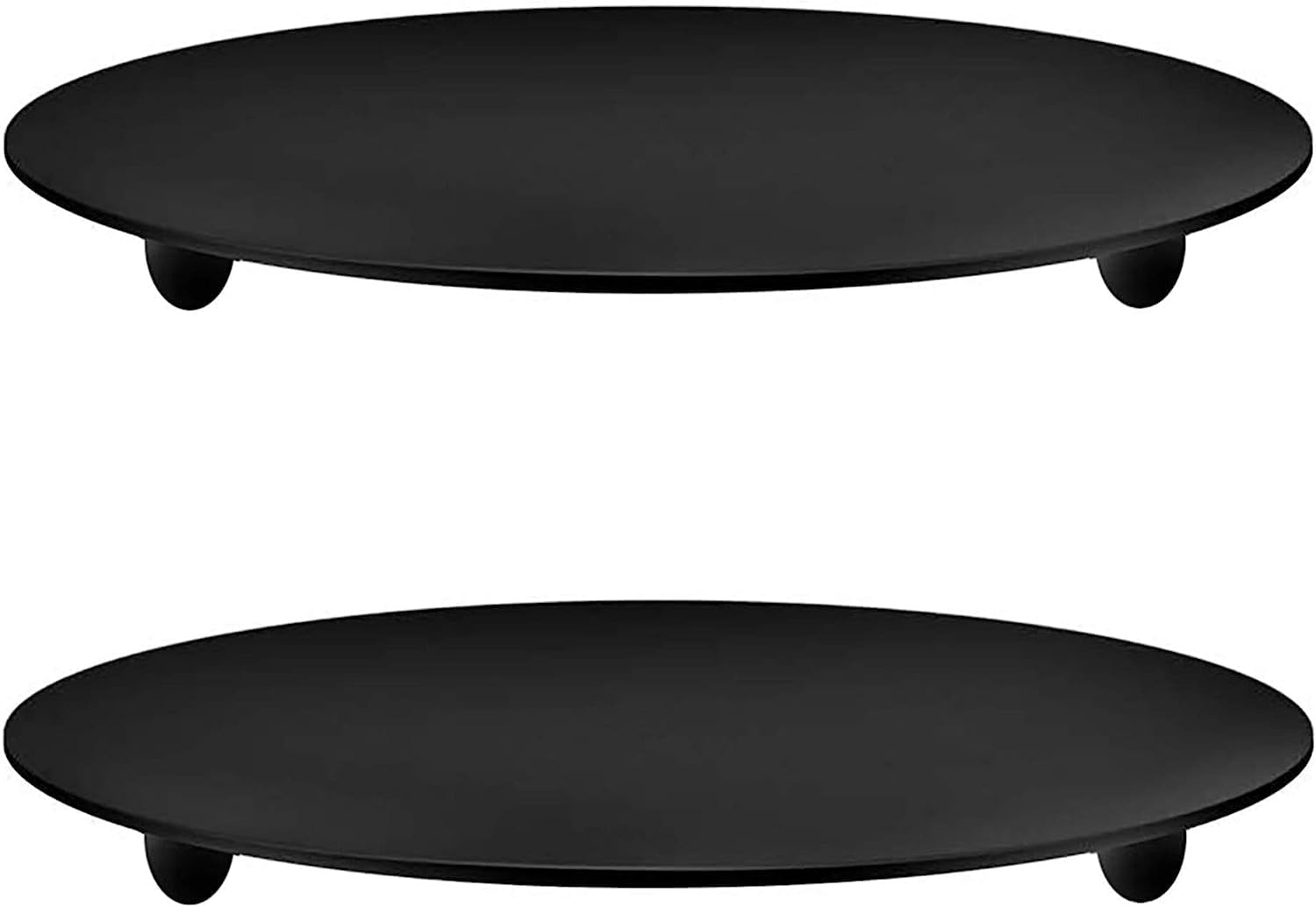 YYaaloa 2 pcs Black Decorative Iron Plate Candle Holder 4.33'' Candle Stand Candle Plate for LED & Wax Candles, Incense Cones, Spa, Weddings (Black-2 Pack)