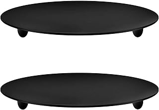 YYaaloa 2 pcs Black Decorative Iron Plate Candle Holder 4.33'' Candle Stand Candle Plate for LED & Wax Candles, Incense Cones, Spa, Weddings (Black-2 Pack)