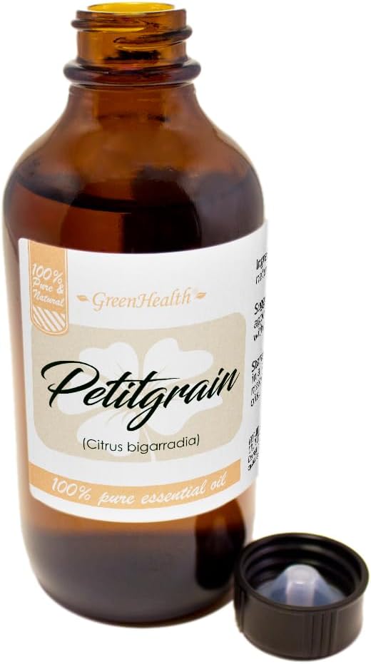 GreenHealth Petitgrain Essential Oil - 4 fl oz (118 ml) Glass Bottle with Cap - 100% Pure Essential Oil