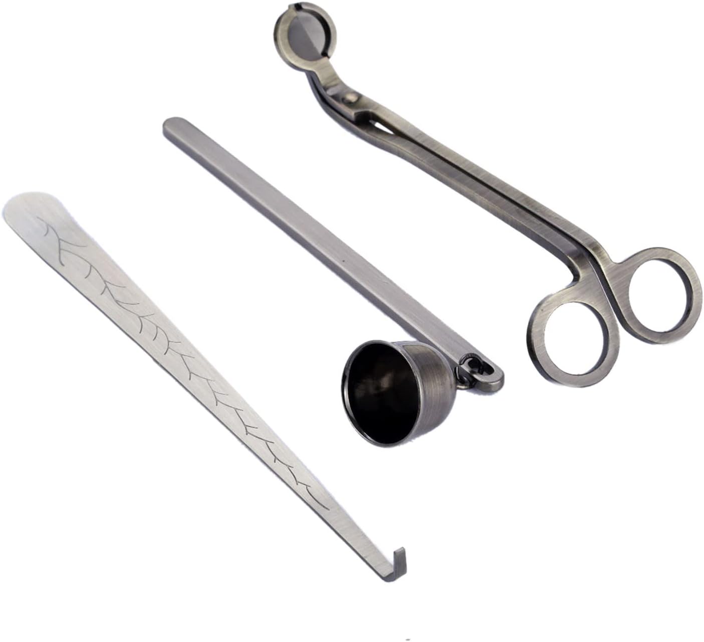 MUXSAM 3 in 1 Candle Accessories Set, Wick Trimmer, Snuffer, Dipper, Cutter for Candles, Home, Wedding, Party (Silver)