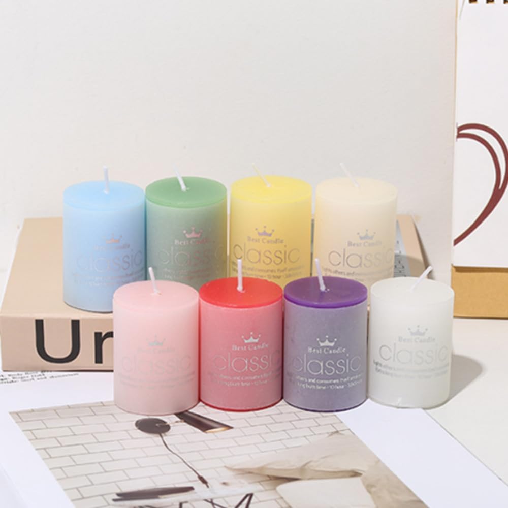 OUKEYI 8 Pack Pillar Candles, Scented, Smokeless, Lemon and Jasmine, 2x2 inch, Long-Lasting, Clean Burning, for Home Decor, Bathroom, Wedding Decorations