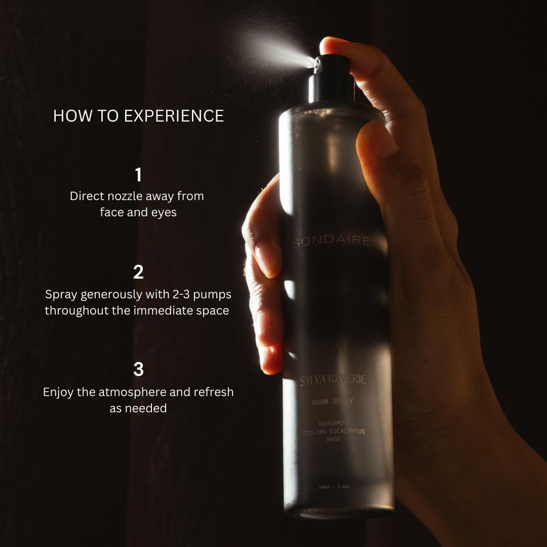 Sylva Reverie Room Spray | Luxury Natural Home & Linen Mist | Eucalyptus, Bergamot & Cedarwood | Non-Toxic, Vegan, Odor Neutralizing | For Bedroom, Living Room, Bathroom | 3.4 oz / 100 mL