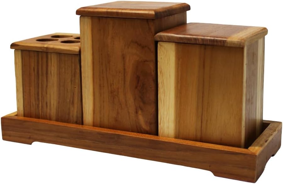 EcoDecors 29 inch Bath Caddy Tray for Bathtub with Eleganto 3 Piece Teak Wood Bath Amenities Set Bundle