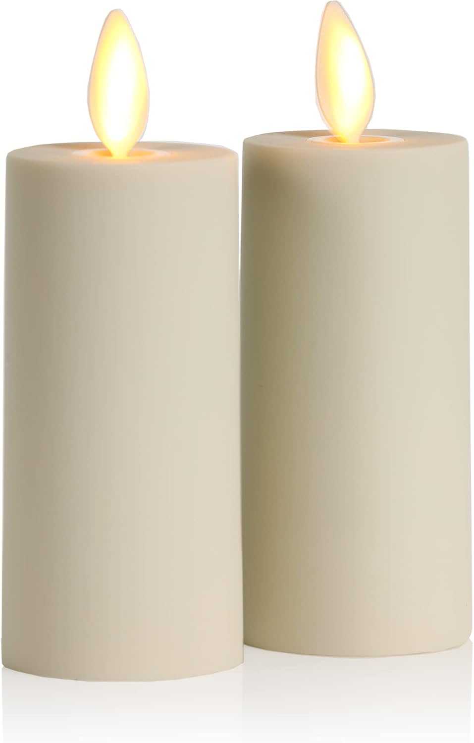 Luminara Outdoor Votive Flameless LED Candle, Set of 2 Ivory 1.5" x 4", Moving Flame Battery Operated Timer Remote Ready IPX4 Matte Plastic Finish