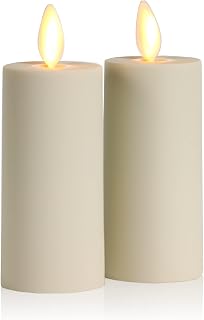 Luminara Outdoor Votive Flameless LED Candle, Set of 2 Ivory 1.5" x 4", Moving Flame Battery Operated Timer Remote Ready IPX4 Matte Plastic Finish