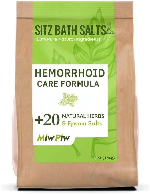 Sitz Bath Salts for Hemorrhoids 15.6 Oz- Soothing Relieving Bleeding Shrinking Internal External Treatment +20 Natural Herbs, Epsom Salt - Suppositories Remedy Postpartum Fissure