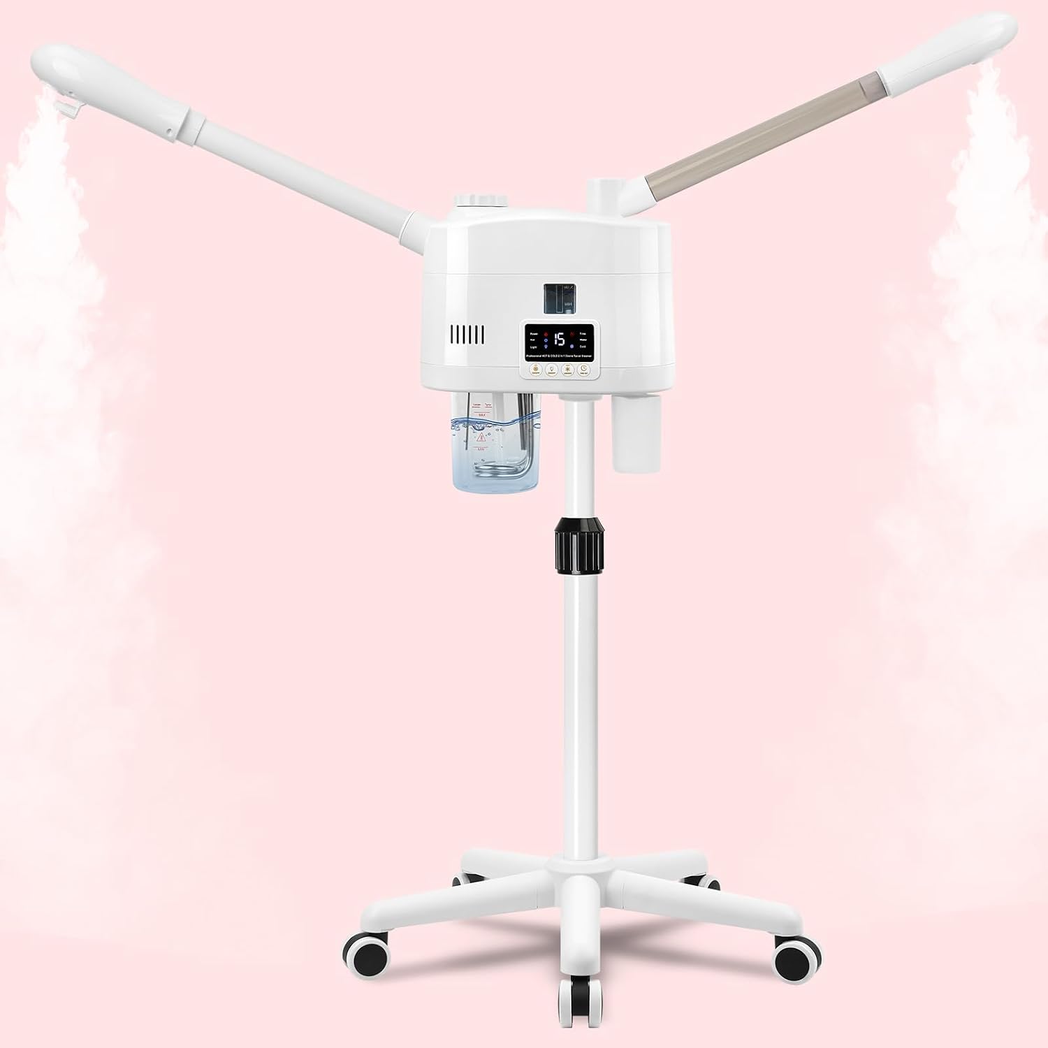 Professional Facial Steamer, 2 in 1 Facial Steamer with Hot&Cold Nozzle, Esthetician Face Steamer with Digital Display for Spa, Salon and Home Use