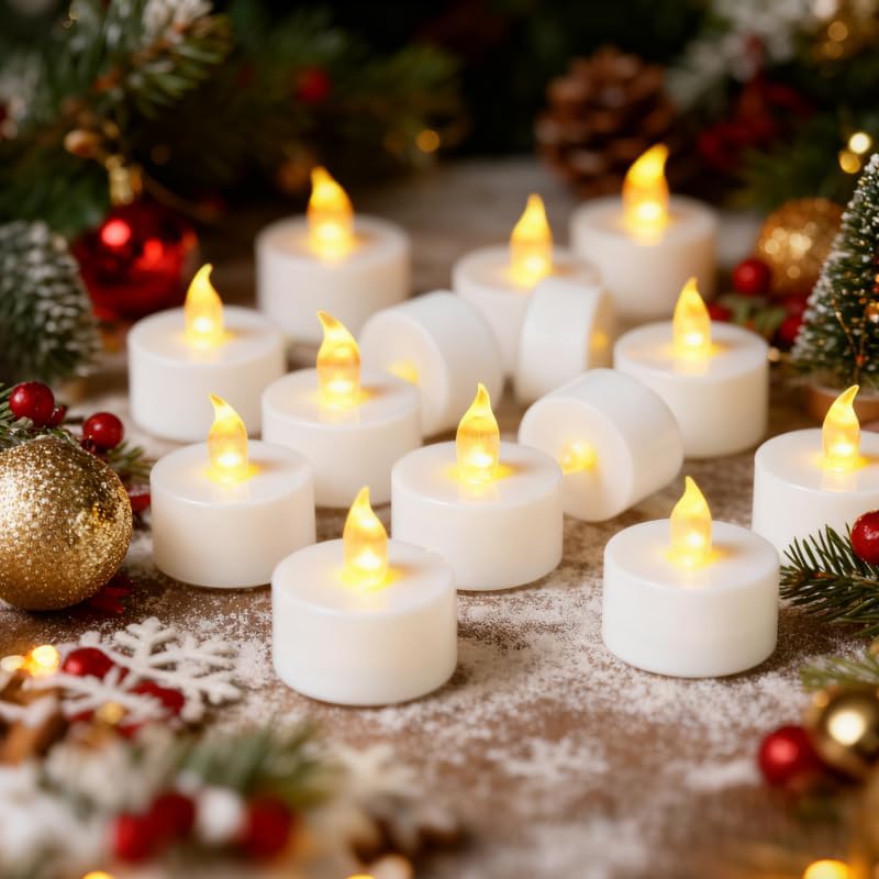 YIWER Tea Lights LED Tea Light Candles 200 Hours Pack of 100 Realistic Flickering Bulb Battery Operated Tea Lights for Seasonal Festival Celebration Electric Fake Candle in Warm Yellow(2 * 50)