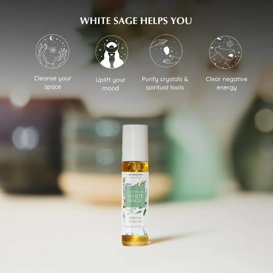 Californian White Sage Essential Oil Roll-On Blend by Aromafume | 10ml/0.33 fl oz | Aromatherapy Oil for Cleansing Negative Energy & Protection | Ethically sourced | Sage Oil for Smokeless Smudging