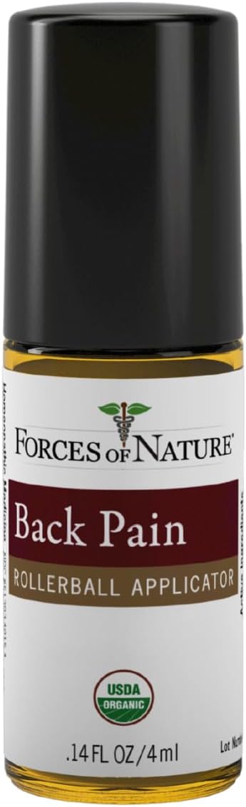 Forces of Nature Natural, Organic Back Pain Relief, w/Arnica & St John's Wort, Fast Acting Anti-Inflammatory Topical Muscle Soother for Lower Back, Sciatica, Neck, Non-GMO, Cruelty-Free, 0.14 Fl Oz