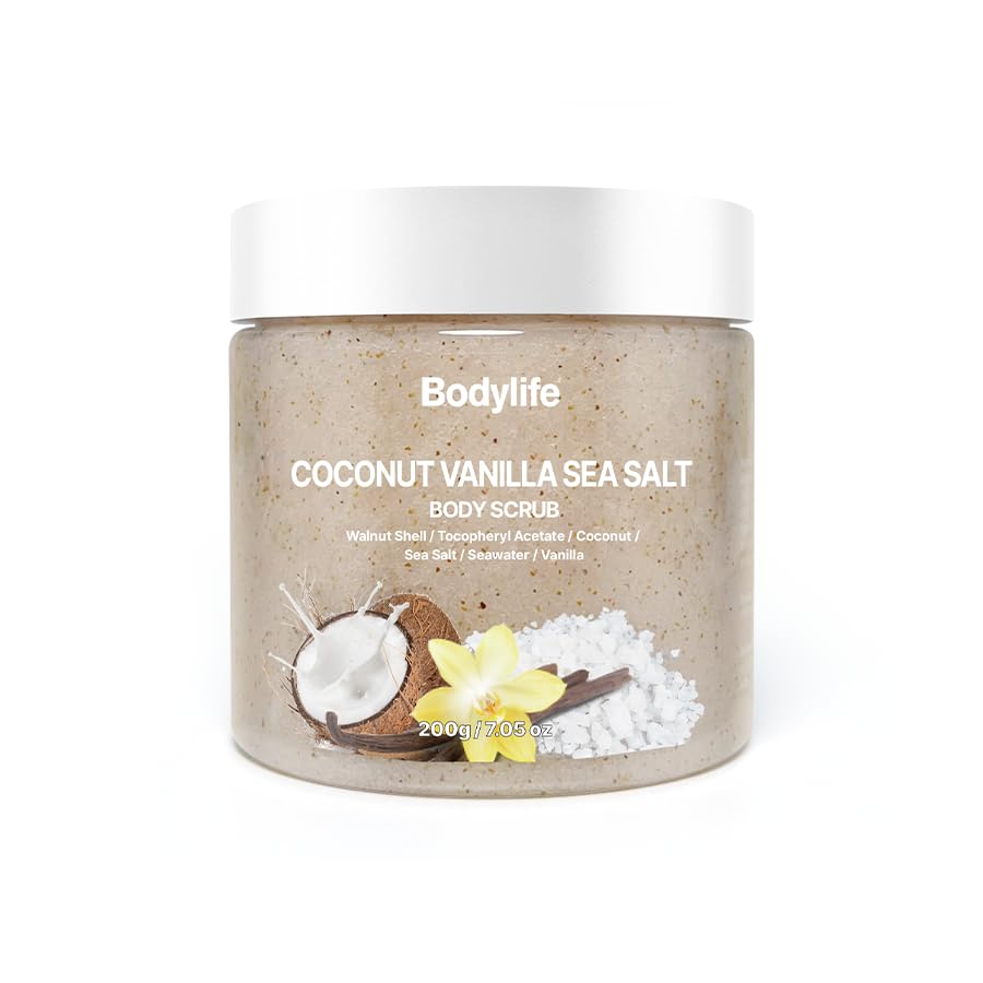 Coconut Vanilla Sea Salt Body Scrub Exfoliating Body Scrub for Body Moisturizing Body Polish Dead Skin Remover Hydrating Shower Bath Body Exfoliator Smooth Soft Skin 10.58 oz