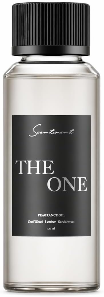 Scentiment The One Diffuser Oil – Smoky Leather & Sandalwood – Warm, Spiced Luxury Hotel Scent – Cardamom, Lemon & Cinnamon Fragrance Oil – 4.06 fl oz (120 mL)