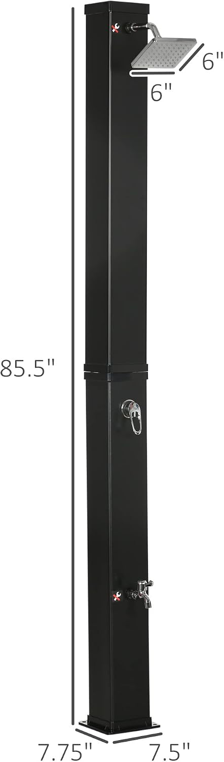 Outsunny 10.6 Gallons Solar Heated Shower with Free-Rotating Shower Head, Temperature Adjustment & Foot Shower, 2-Section Outdoor Shower for Backyard Poolside Beach Pool Spa, 7ft