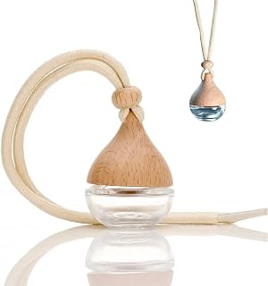 Omana 3-Pack Car Air Freshner Bottle 6ml Refillable Pendant with Wood Lid Elimination Air Diffuser Perfume Bottles for Essential Oils Car Decor Accessories, Frosted Glass (3 Pcs, Clear Glass)