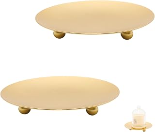 2Pcs Iron Plate Candle Holder Set - 3.54 Inch Decorative Pedestal Candle Stands for Home, Wedding, and Birthday Parties - Elegant Gold Candle Holders for Stylish Décor