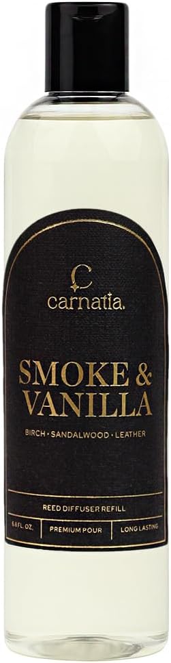 Carnatia Smoke & Vanilla Reed Diffuser Refill Oil – Fragrance for Home, Bedroom & Bathroom – Long-Lasting Scented Oil, 6.8 oz