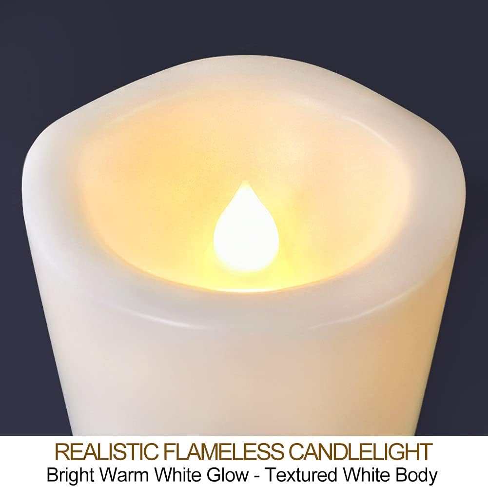 Pack of 2 Large Outdoor LED Pillar Candles 4x8 White with Timer and Remote – IP65 Waterproof Battery Operated LED Pillar Candles - Flickering Flameless Pillar Candles Unscented for Outside