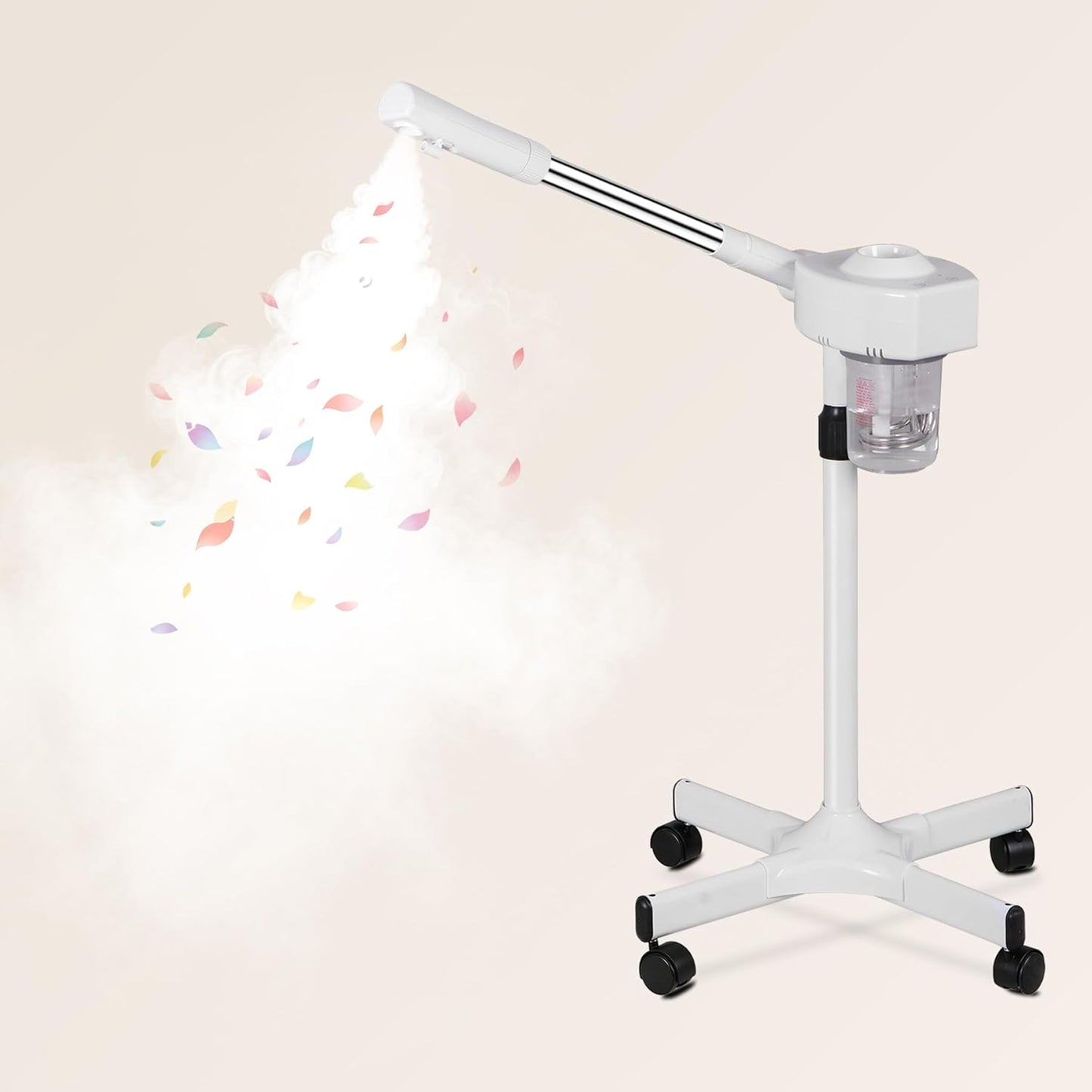 Professional Ionic Ozone Facial Steamer on Wheels, Standing Hot Mist Face Steamer with Microdermabrasion, Rolling Esthetician Spa Machine for Beauty Salon & Home Deep Skin Pore Cleansing