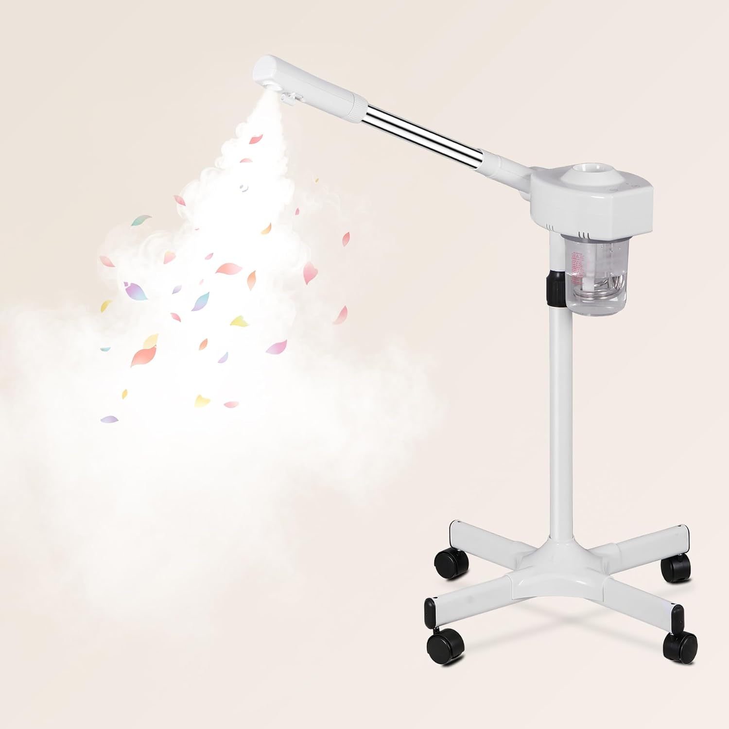 Professional Ionic Ozone Facial Steamer on Wheels, Standing Hot Mist Face Steamer with Microdermabrasion, Rolling Esthetician Spa Machine for Beauty Salon & Home Deep Skin Pore Cleansing