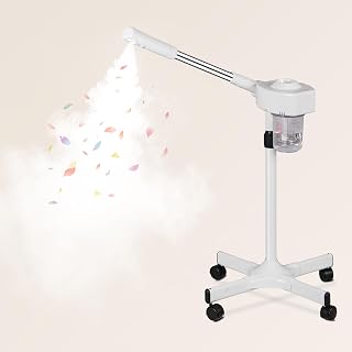 Professional Ionic Ozone Facial Steamer on Wheels, Standing Hot Mist Face Steamer with Microdermabrasion, Rolling Esthetician Spa Machine for Beauty Salon & Home Deep Skin Pore Cleansing