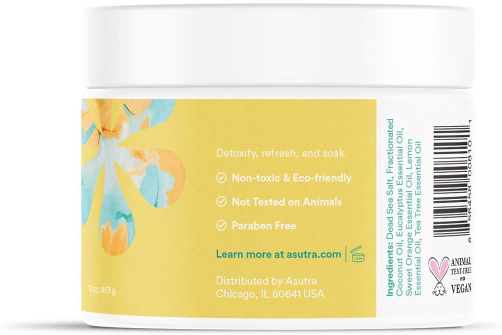 ASUTRA Dead Sea Bath Salts (Detox & Slim Down), 16 oz - Soak in Rich & Vital Healing Minerals - Purify & Energize with Eucalyptus, Sweet Orange, & Lemon Essential Oils