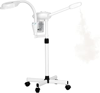 Professional Facial Steamer with Magnifying Lamp, Nano Ionic Face Steamer for Esthetician & Home Spa, Portable Facial Steamer for Deep Cleansing, Home Facial Skin Care Equipment, White