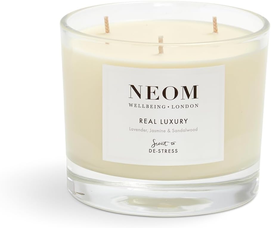 NEOM - Candle, 3 Wick | Lavender, Jasmine & Sandalwood | Scented Candles for Home | Luxury Aromatherapy Candles | Essential Oil Candles | Tranquil & Relax | Signature De-Stress Scent