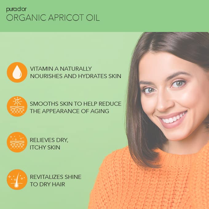 PURA D'OR ORGANIC Apricot Kernel Oil (16 Oz) 100% Pure & Natural USDA Certified