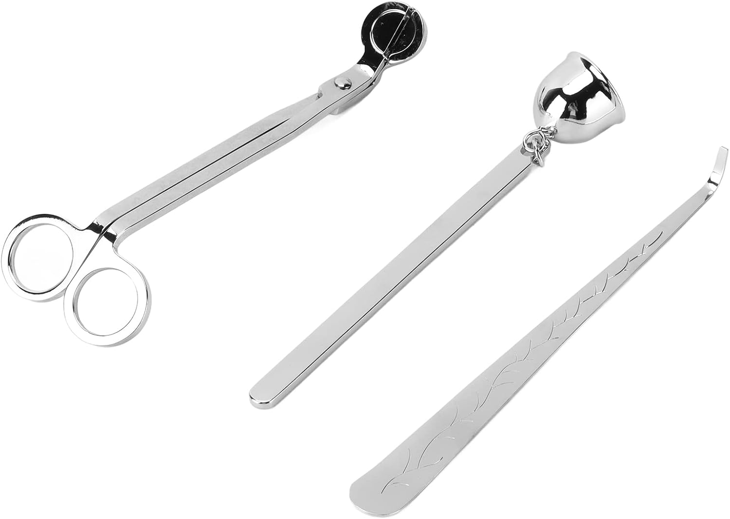 Candle Wick Trimmer Set, Silver Candle Tool Kit with Wick Dipper and Extinguisher, Elegant Stainless Steel Candle Accessories for Aromatherapy, for Candle Lovers