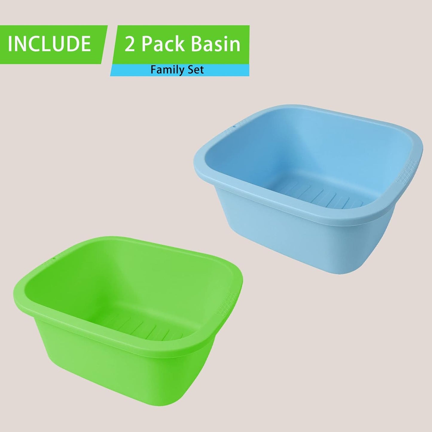 Foot Soaking Bath Basin, Large Size Feet Massager Tub, At Home Spa Pedicure Treatment, 2 Pack Green&Blue