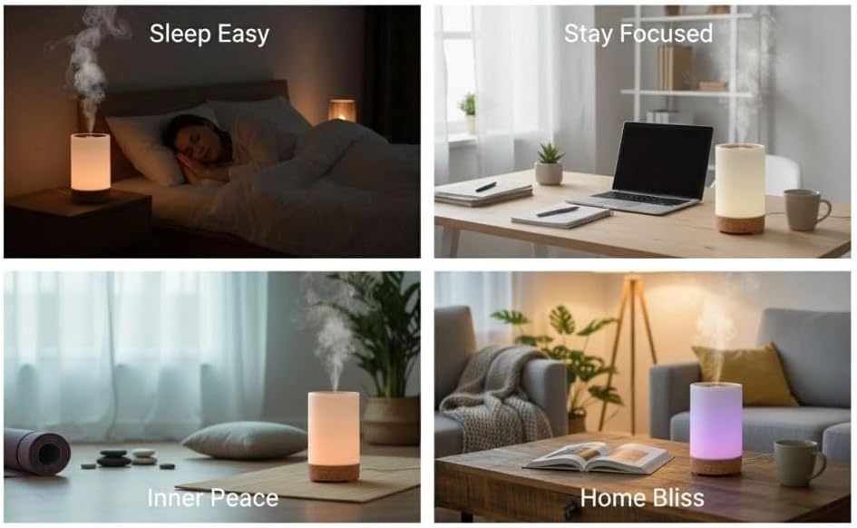 Wood Grain Essential Oil Diffuser, 5.07 Oz / 150 Ml Ultrasonic Humidifier, for Bedroom, Office, Home, with Quiet Operation, Adjustable Mist Modes, 7-Color Lights, Mini USB Diffuser