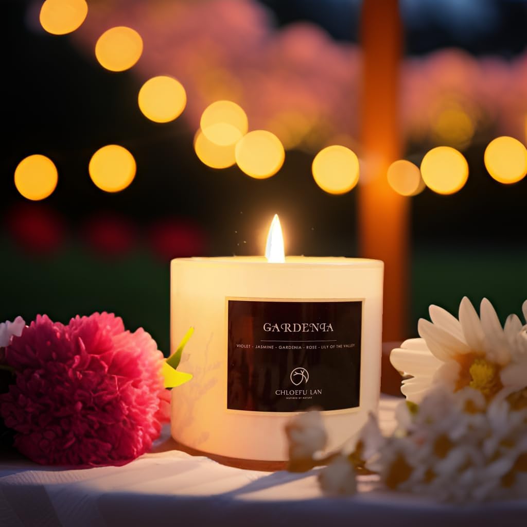 Premium Gardenia Scented Candle for Men & Women, Highly Scented, 7.1oz|45 Hour Long Lasting, All Natural Soy Candles, Home Decor, White Glass Jar Candle with Gift Box