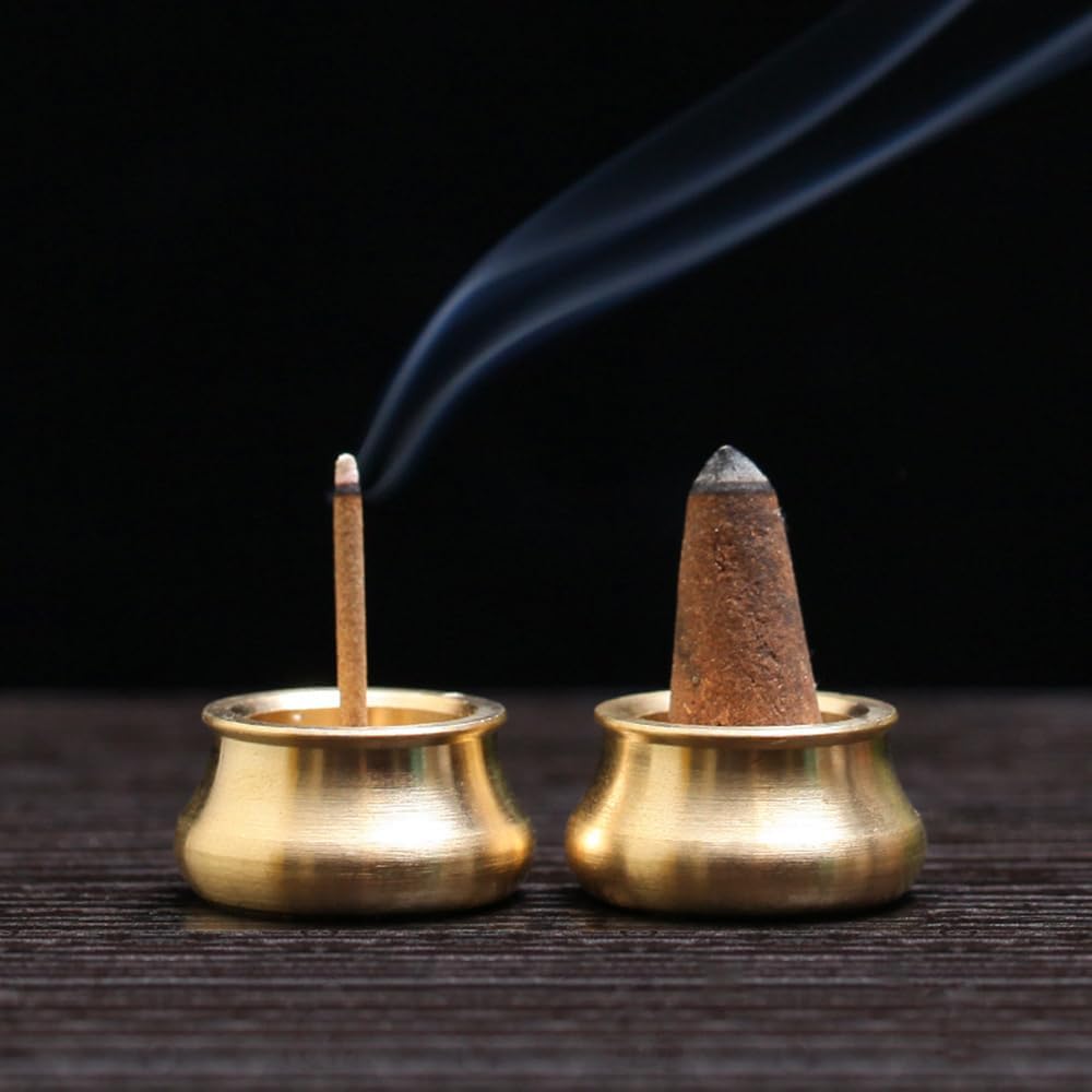 ZYAMY 6PCS Incense Holder Mini Cone Burner Brass Gold Chinese Indoor and Outdoor Decorative Metal Ash Collector 0.13 Inch Hole Diameter for Yoga Studio Meditation Buddhist Temple