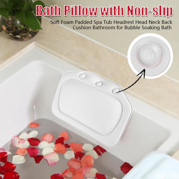 ZPSHYD Bathtub Pillow, Soft Foam Padded Spa Bath Pillow Tub Headrest Head Neck Back Cushion Bathroom for Bubble Soaking Bath (White)