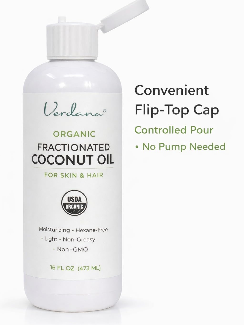 Verdana Organic Fractionated Coconut Oil for Skin & Hair – Lightweight, Fast Absorbing Carrier Oil for Essential Oils, Body & Scalp Care – USDA Organic, Unscented