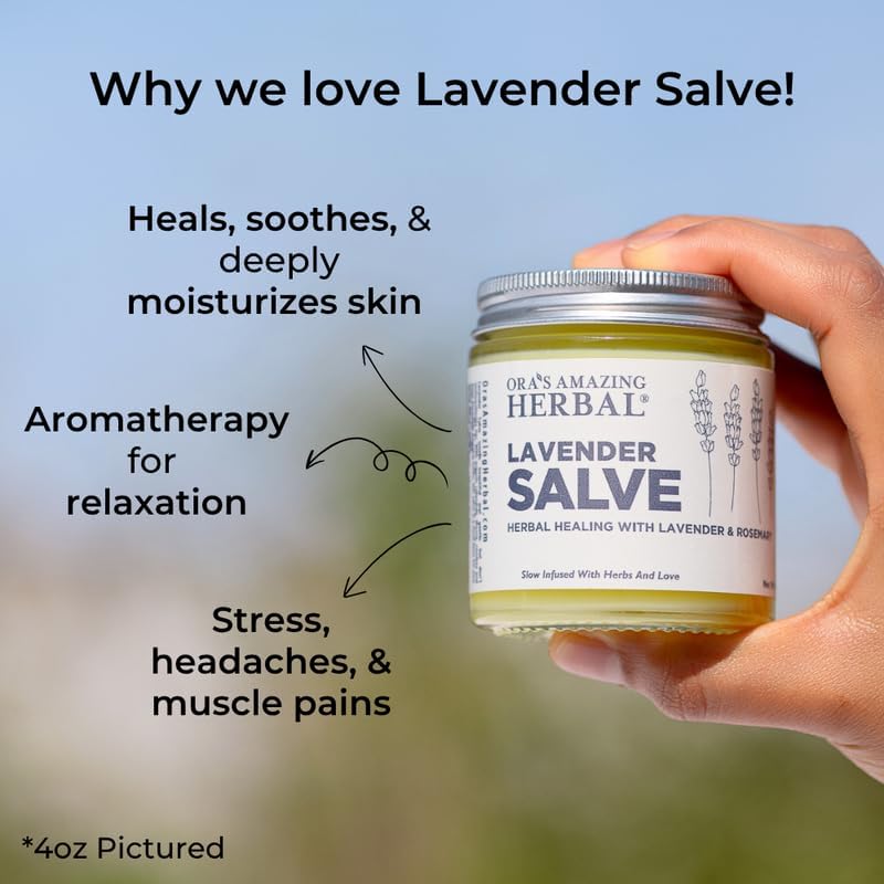 Lavender Salve Ointment, Sleep Balm, Lavender Essential Oil, Aromatherapy for Relaxation Anxiety Relief & Massage, Dry Skin Hand Repair Cream Calendula Coconut Oil, Ora's Amazing Herbal, 4 oz