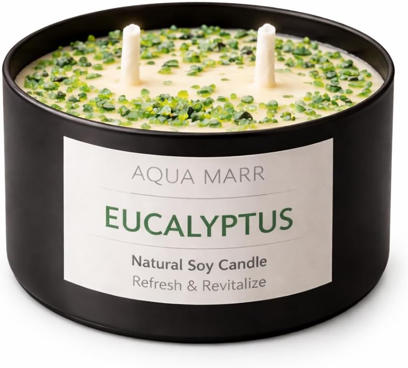 Eucalyptus Soy Candle – 8 oz Aromatherapy Spa, Fresh Eucalyptus Scent, Clean Burning Hand-Poured Candle for Relaxation, Home & Bathroom Décor – Aqua MARR