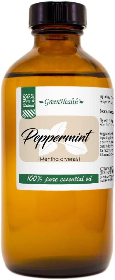 GreenHealth Japanese Peppermint Essential Oil – 8 fl oz – 100% Pure & Uncut – Strong Menthol Aroma – Steam-Distilled