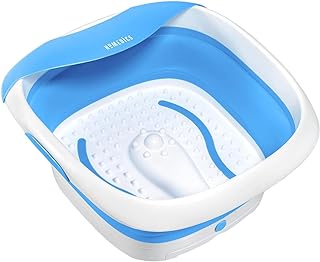 HoMedics Compact Pro Spa Collapsible Footbath with Heat Maintenance, Vibration Massage, ACU-Node Surface, Improves Circulation, Soothe Tired Muscles, Tub for Easy Storage, Blue and White