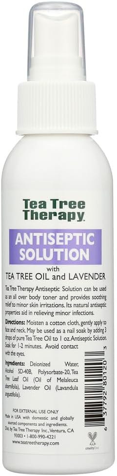 Tea Tree Therapy Antiseptic Solution Tea Tree Oil and Lavender - 4 fl oz - Provides Soothing Relief to Minor Skin irritations