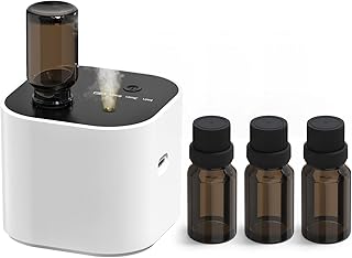 Waterless Essential Oil Diffuser Scent Diffuser with Battery Operated,Cycle Star,3 Mist Modes,Cordless Diffusers for 400 sq.ft Home Bedroom Office Desk,Includes 30ml Oil,White