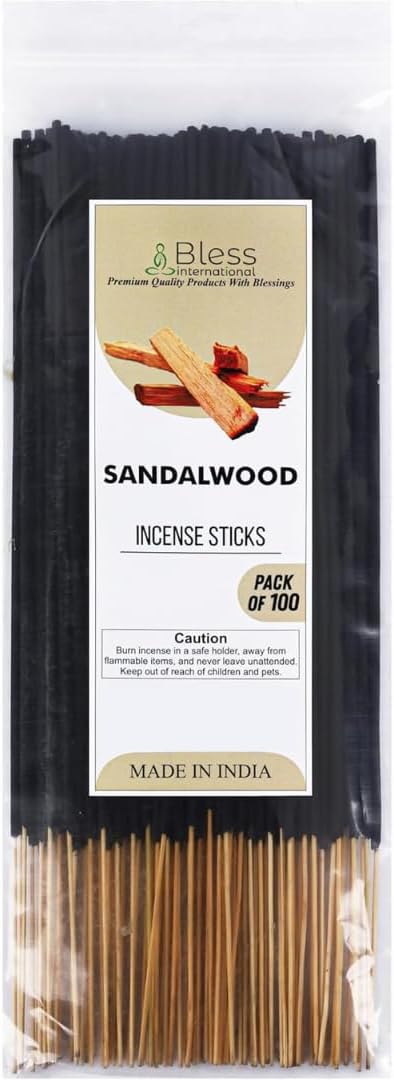 Bless-International-Sandalwood 100%-Natural-Handmade-Incense-Sticks Organic-Chemicals-Free-for-Relaxation-Positivity-Yoga-Meditation 12-Inches-1-Hour-Plus-Burning-Time-100-Sticks-250-GM
