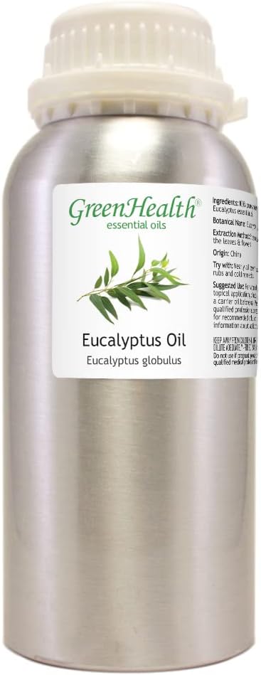 GreenHealth Eucalyptus Essential Oil – 16 fl oz (473 ml) – 100% Pure & Natural – Aromatherapy Oil in Aluminum Bottle – for Diffuser, Cleaning, Room Spray, and Home Fragrance