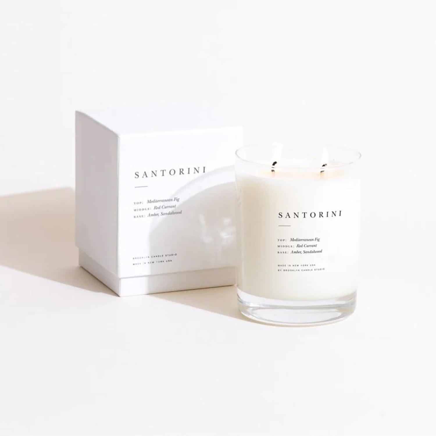 Brooklyn Candle Studio Santorini Classic 2 Wick Candle - Luxury Scented Candle, Vegan Soy Wax, Hand Poured in The USA, 70 Hour Slow Burn Time - 13oz
