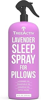TreeActiv Sleep Spray Calming Lavender Chamomile, Soothing Witch Hazel & Lavender Pillow Spray Air Freshener for Room, Bed, Fabric, Pillows & Linen Mist for Sleeping & Relaxation, 4000+ Sprays, 16 Oz