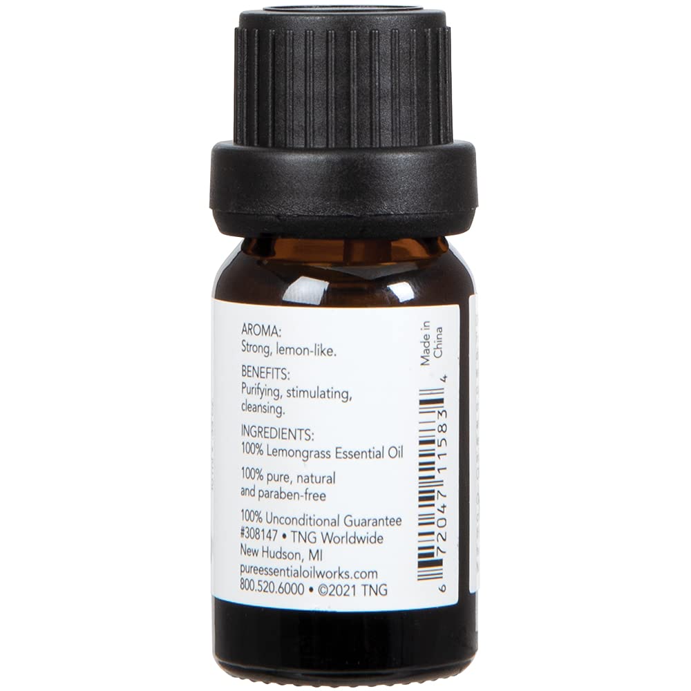 Pure Essential Oil Works Lemongrass Oil, 100% Pure, Natural, Paraben-Free and Therapeutic Grade with Euro-Style Dropper, 0.33 Ounces