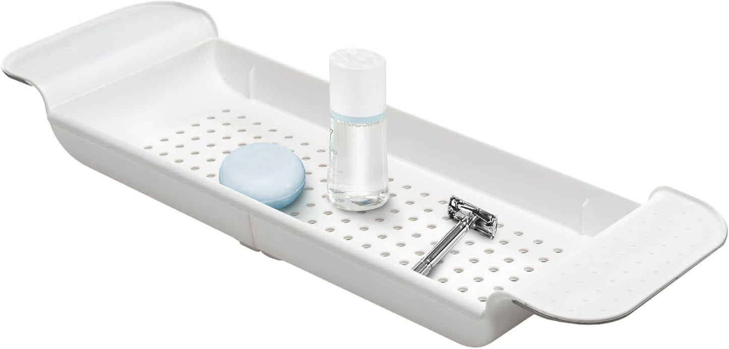 madesmart Expandable Bath Shelf, Adjustable Bathtub Tray for Bath-Night, Holds Glasses, Soaps, Toys & Bath Essentials, Non-Slip Grip, Fits Most Tubs, White