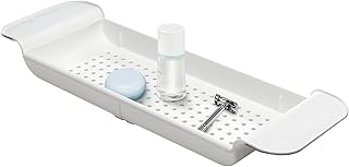 madesmart Expandable Bath Shelf, Adjustable Bathtub Tray for Bath-Night, Holds Glasses, Soaps, Toys & Bath Essentials, Non-Slip Grip, Fits Most Tubs, White